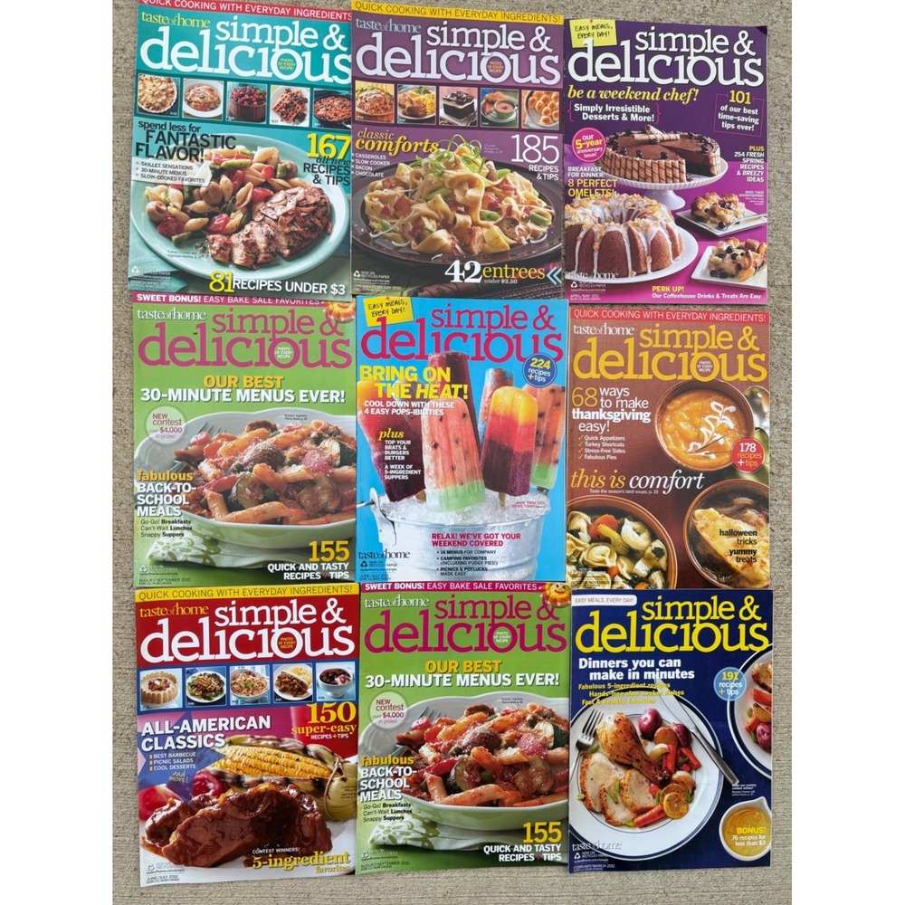 Taste of Home Simple & Delicious Magazine Lot of 9 Issues 2010-2011 Recipes Tips